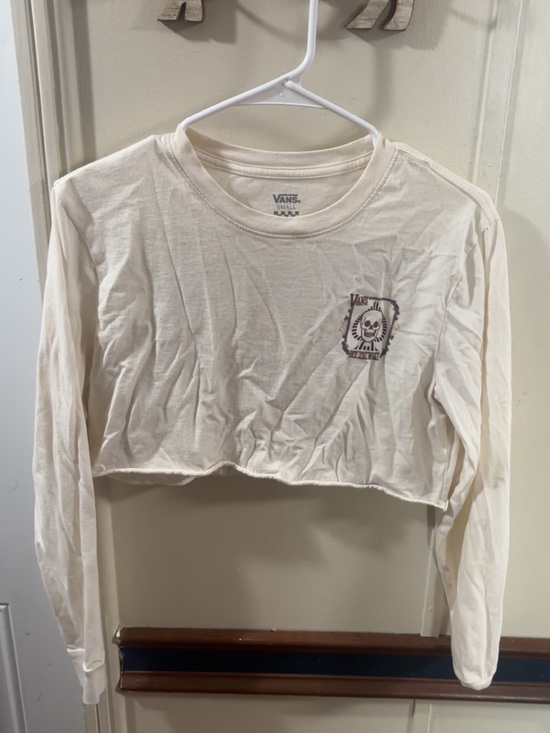 Vans Tops - Vans Cream Long Sleeve Tee with Checkerboard Logo